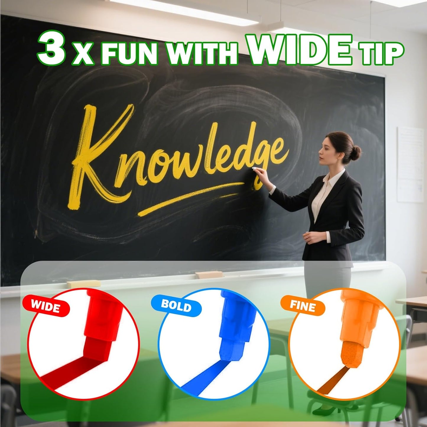 White Chalk Markers for Blackboard, Window Markers Thick, Liquid Chalk Pen with 7mm Wide Thick Tip & Erasable Paint, Jumbo Marker for Chalkboard Blackboard Sign Glass Menu Board Mirror Poster - 4 Pack