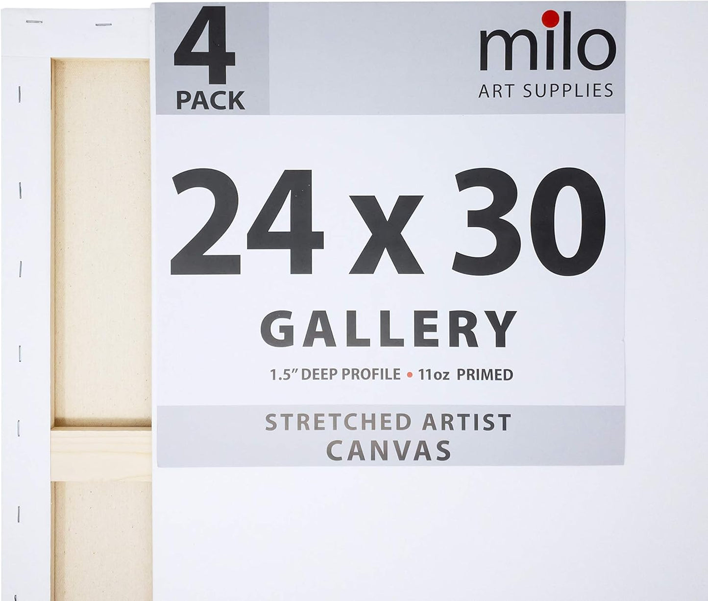 milo Stretched Artist Canvas | 24x30 inches | 4 Pack | 1.5” inch Thick Gallery Profile | 11 oz Primed Large Canvases for Painting, Ready to Paint Art Supplies for Acrylic, Oil