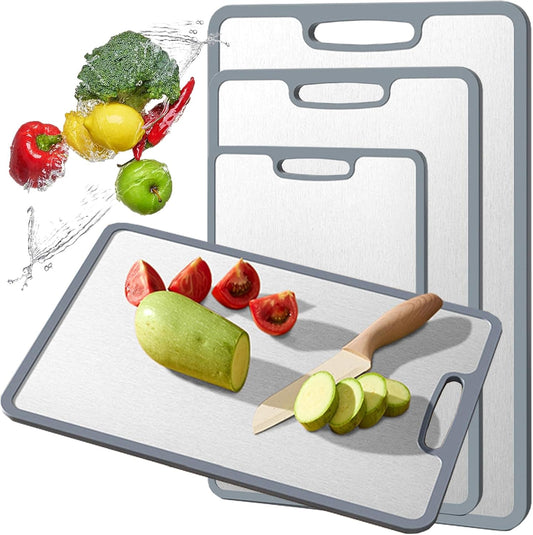 Titanium Cutting Board Double-sided non-slip silicone edging Pure Titanium Cutting Boards for Kitchen - Double-Sided Food-Grade Chopping Board Non-Stick Durable and easy to clean (Large)