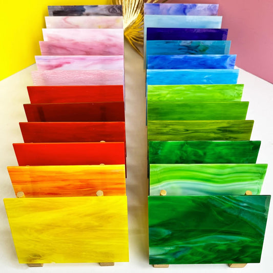 24 Sheets Stained Glass Sheet Rainbow Colors, 6 x 4 inches Cathedral Glass Mosaic Tiles for Crafts, Stained Glass Supplies for Stained Glass or Mosaic Work