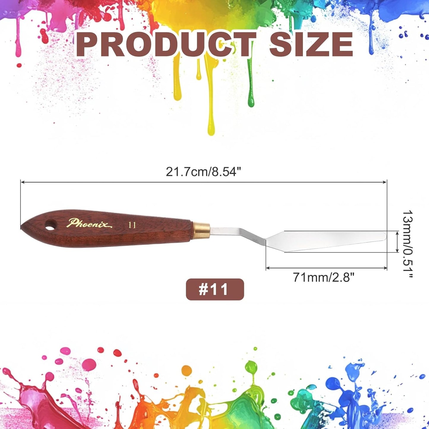 MECCANIXITY Pack of 1 Palette Knife No.11, 8.5" Long Palette Knives with Stainless Steel Flexible Spatula Pallet Knife and Wood Handle for Scraping, Mixing, Oil Acrylic Painting Canvas