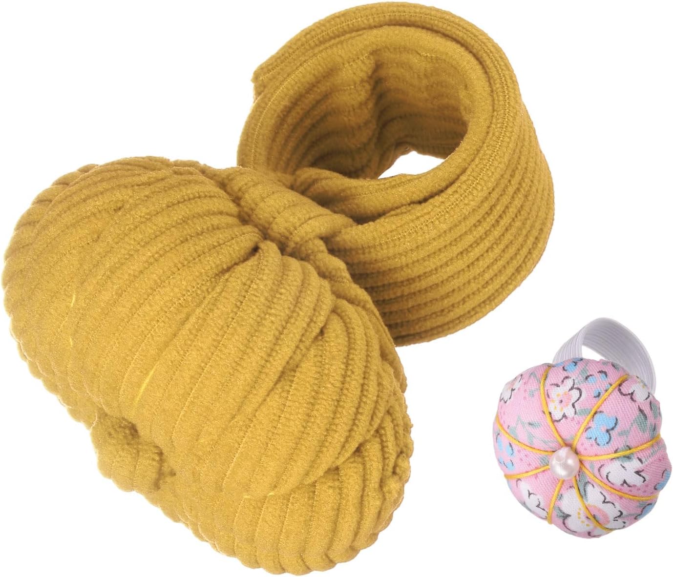 HARFINGTON Wrist Pin Cushions, Sewing Needle Pin Cushion Adjustable Strap with Elastic Strap Finger Ring Pincushions Fit All Wrist Sizes for Sewing Quilting Needlework DIY Crafts, Yellow/Pink