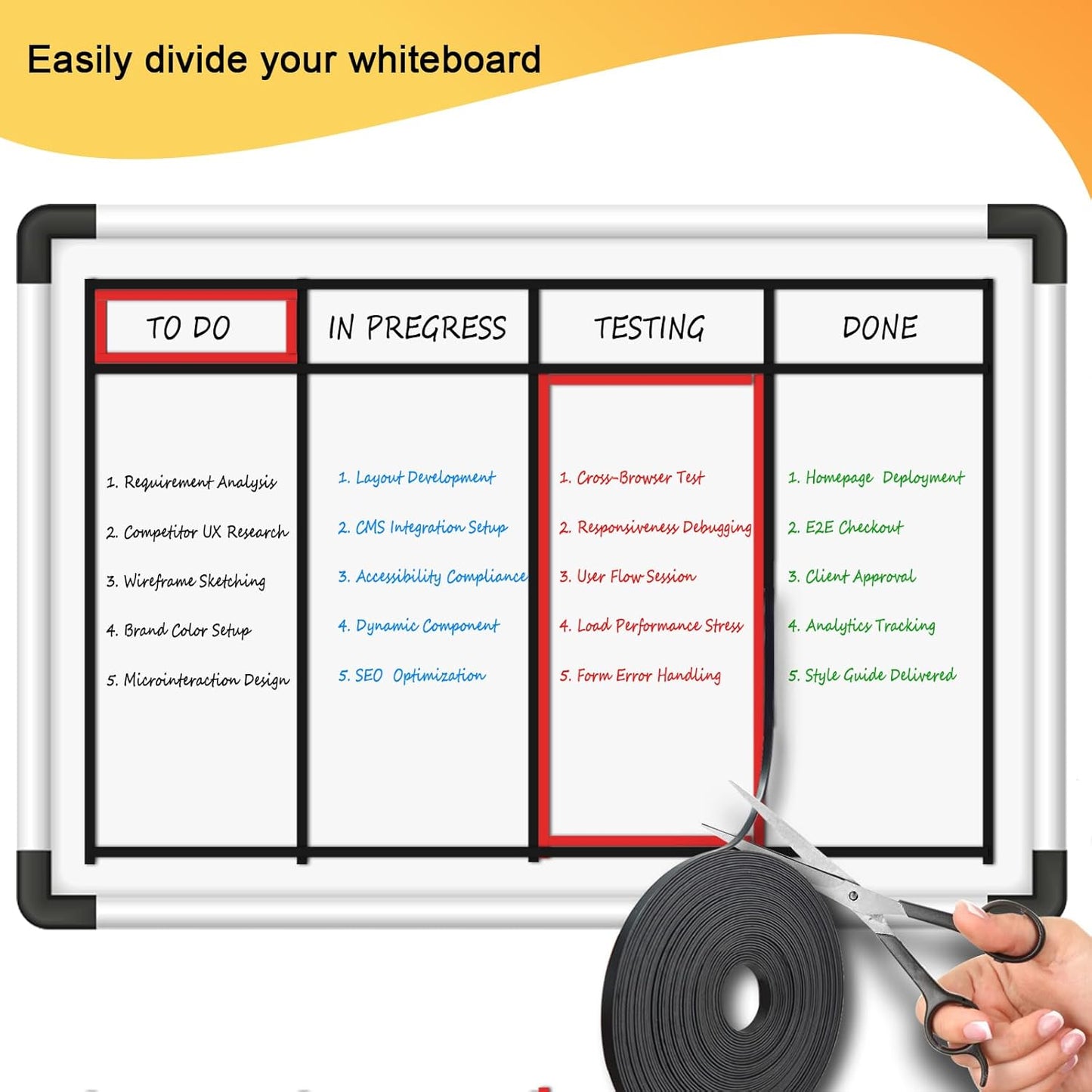 Magnetic Tape Roll Thin Strip, 1/5 Inch x 33 Feet Magnet Tape Line for Classroom Office, Magnetic Boarders for Witeboard (Black+Red)