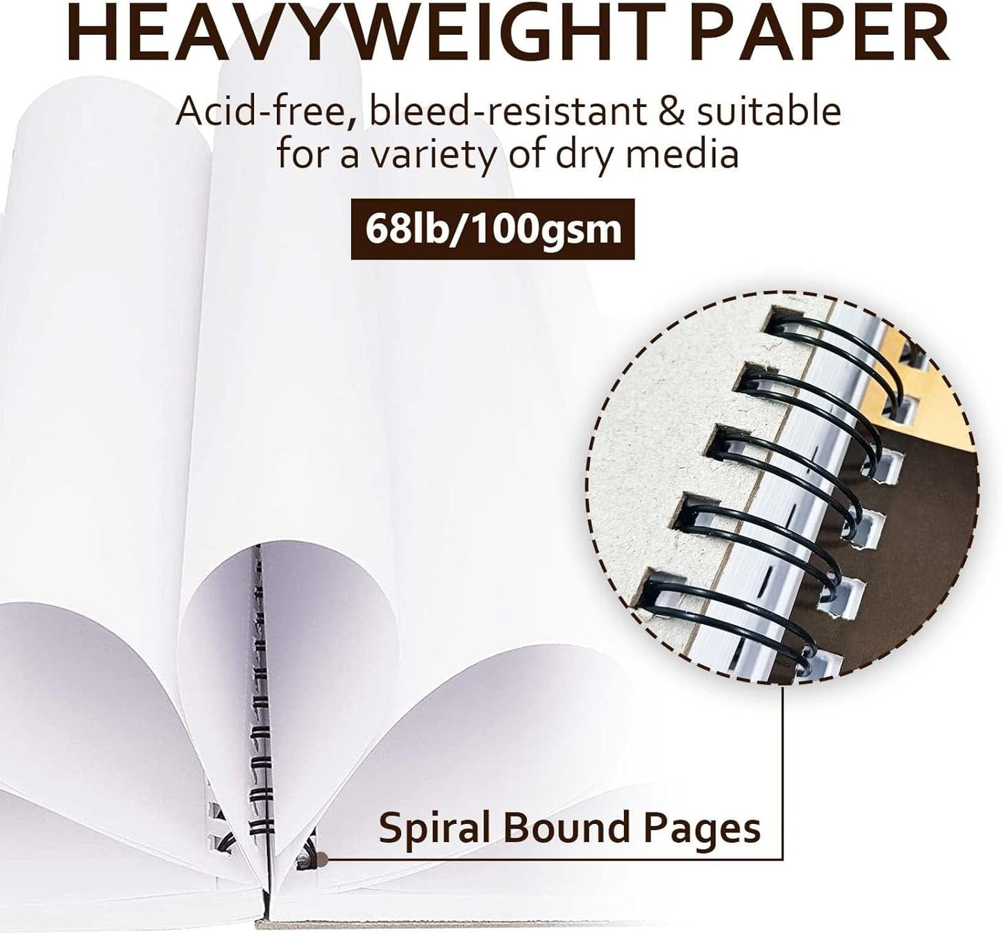 JOY SPOT! 9x12 Inch Sketch Book, Pack of 2, 200 Sheets (68 lb/100gsm), Spiral Bound Artist Sketch Pad for Artist Pro & Amateurs | Marker Art, Colored Pencil, Charcoal for Sketching