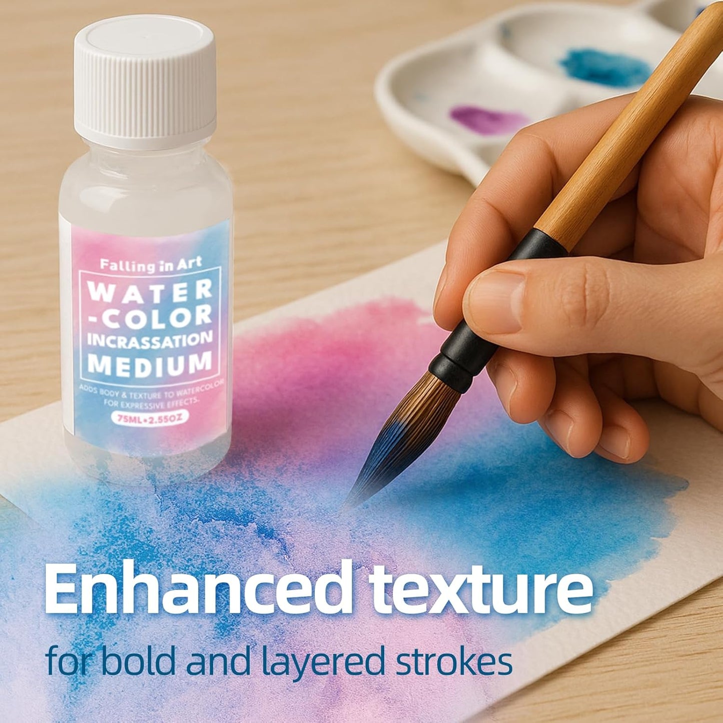 Falling in Art Professional Watercolor Texture Medium, Acid Free Thickening Medim for Impasto Effects, 2.5 Oz Bottle