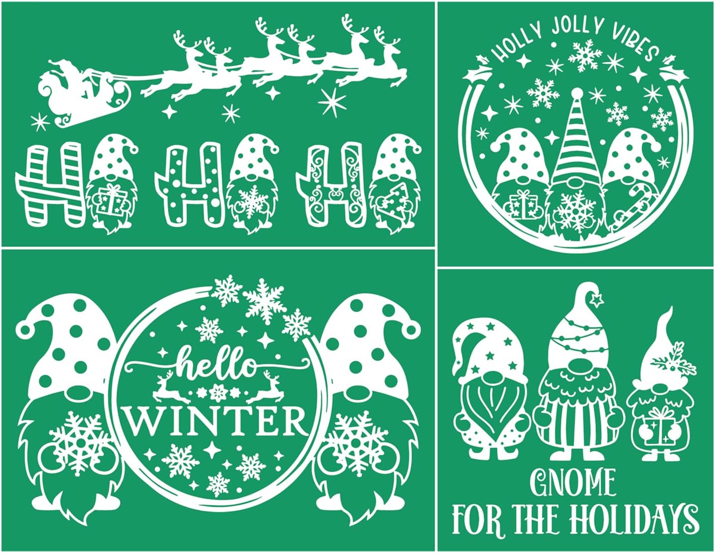 JAJADO Hello Winter Stencils Self Adhesive Silk Screen Stencil Reusable Christmas Stencil Porch Sign Holiday Gnome Silk Screen Transfers for Painting Wood, Fabric, Wall, Farmhouse Christmas Decor