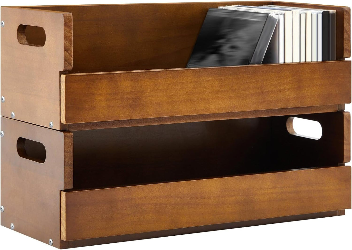 2 Set Wooden CD Storage Box Holder Shelf Cassette Tape Display Racks with Carrying Handles, Organizer Shelf for Movie Cases, DVDs, Each Set Can Store up to 36 Pcs CDs (Brown)
