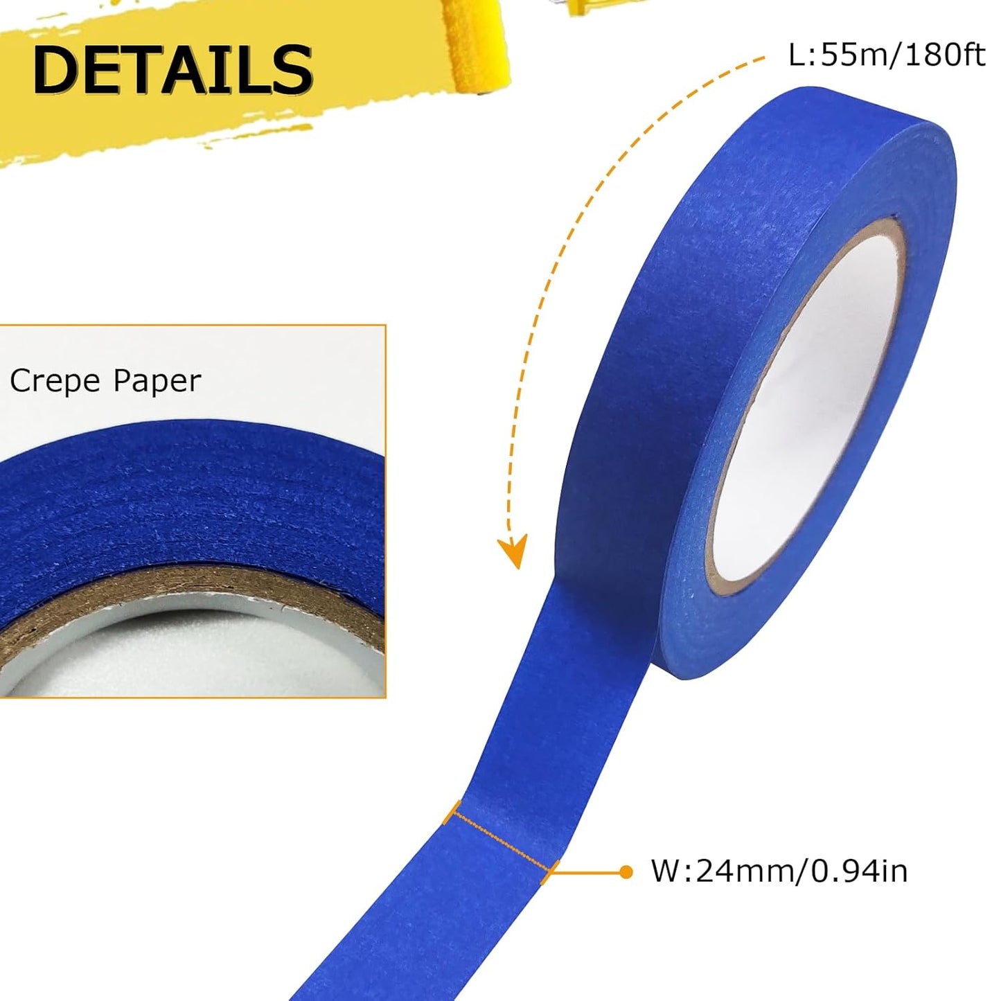 Masking Tape, Blue Painters Tape, Master Adhesive Paper Tape, Multi-Surface Painter's Tape for Painting, DIY Crafts, Decoration, Labeling, No Residue, Easy Remove, 60.1 Yd, 9 Rolls, 0.94 Inch Wide