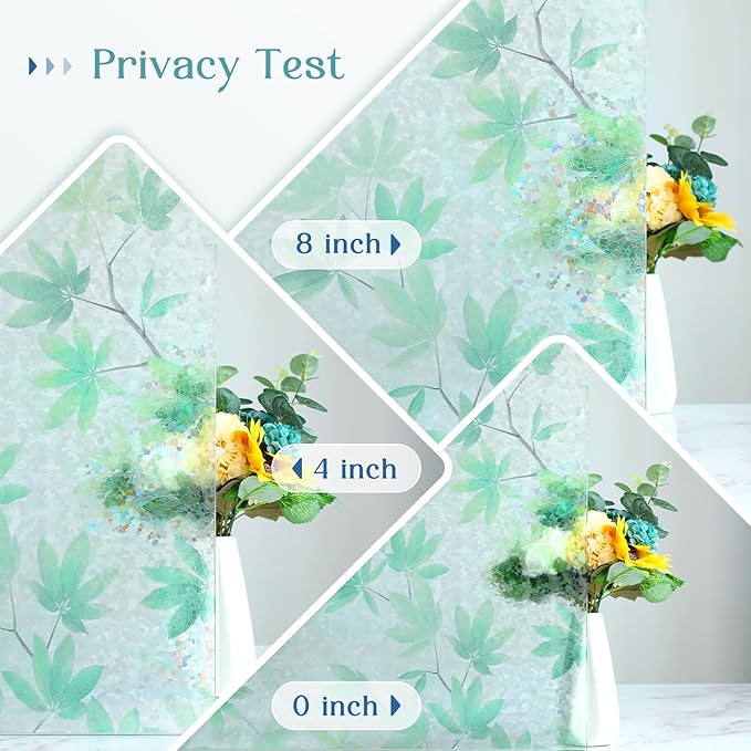 Haton Window Privacy Film, Rainbow Decorative Film, Stained Glass Window Clings, Static Cling UV Blocking Heat Control Tint Sticker for Home Door, Leaf Rainbow, 23.6" x 78.7" Non-Adhesive