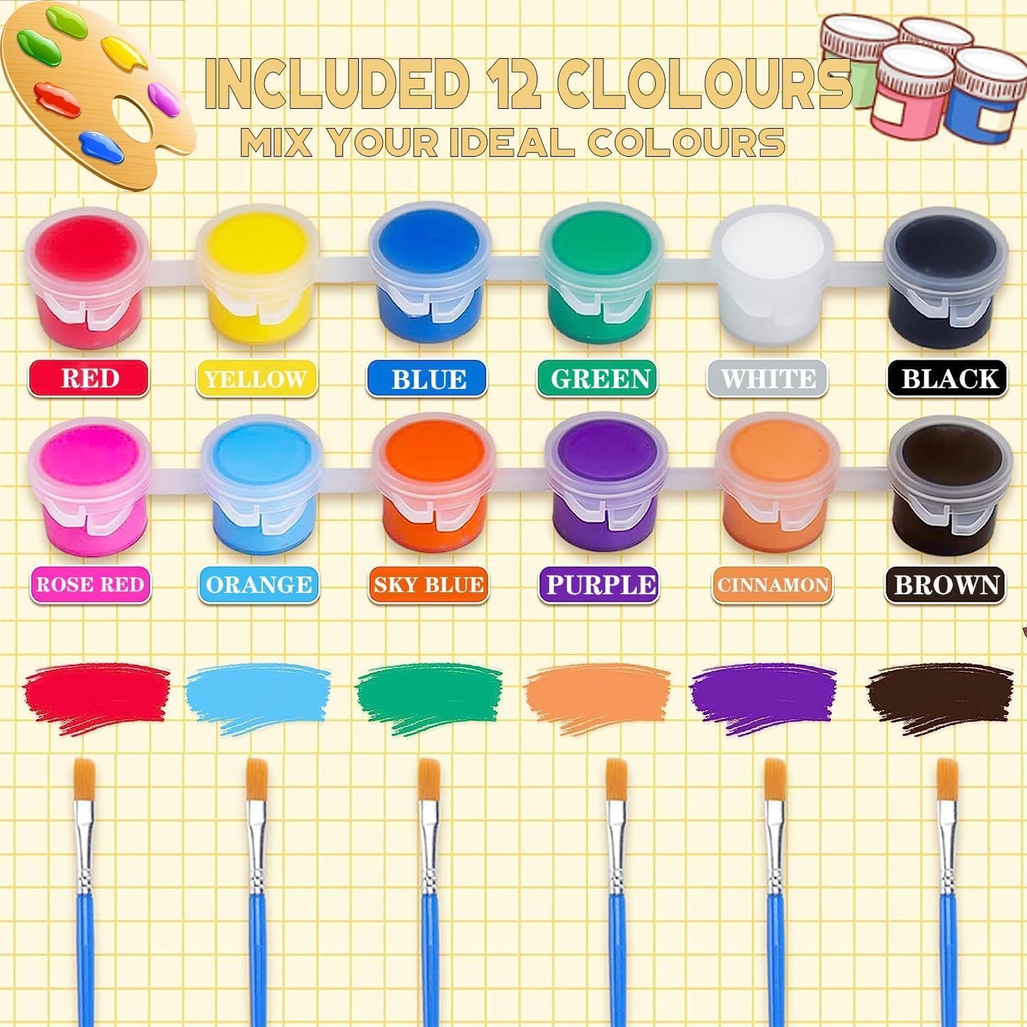 XINDUHUI 30 Pack Mini Acrylic Paint Set, 12 Colors Acrylic Paints Strips for Kids & Adults Craft Paint,420 PCS Kids Painting Kit Container Strips Storage for Home Birthday Classroom Party (420)