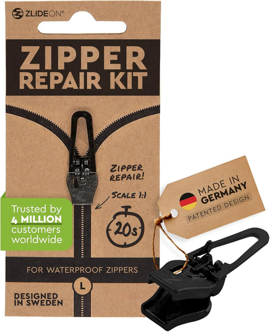 ZlideOn Zipper Pull Replacement - 1pcs, Black, Waterproof (L) - Instant Zipper Replacement Slider
