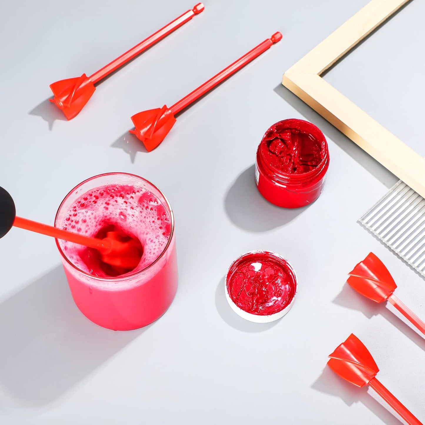 12 Pieces Paint Mixer Drill Attachment,Helix Paint Mixer Resin Drill Mixer Paint Stirrers Drill Attachment for 1 Gallon of Paint Epoxy Resin Silicone Jewelry Casting Molds (Red)