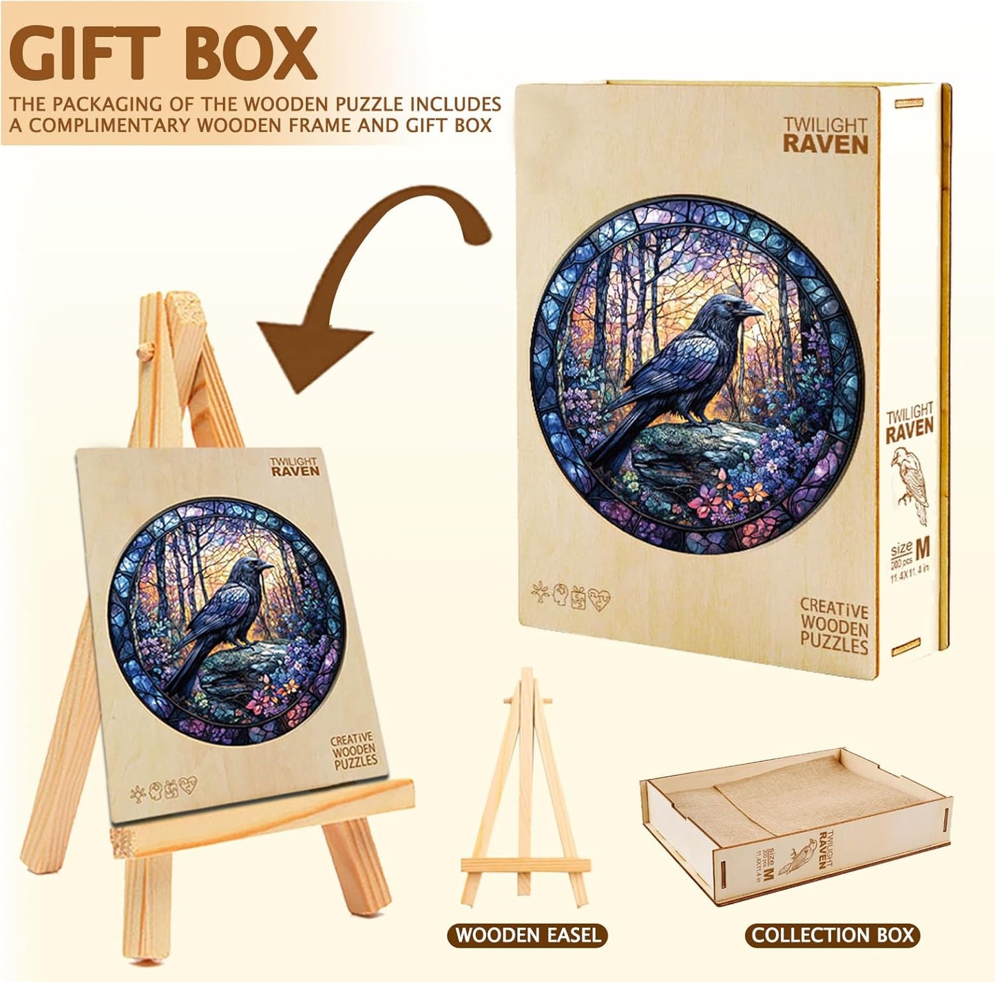 Wooden Puzzles for Adults, Wooden Jigsaw Puzzles, Exquisite Raven Puzzle, Gifts for Family or Friends for Any Holiday.（8.5 * 8.5 in 100pcs）