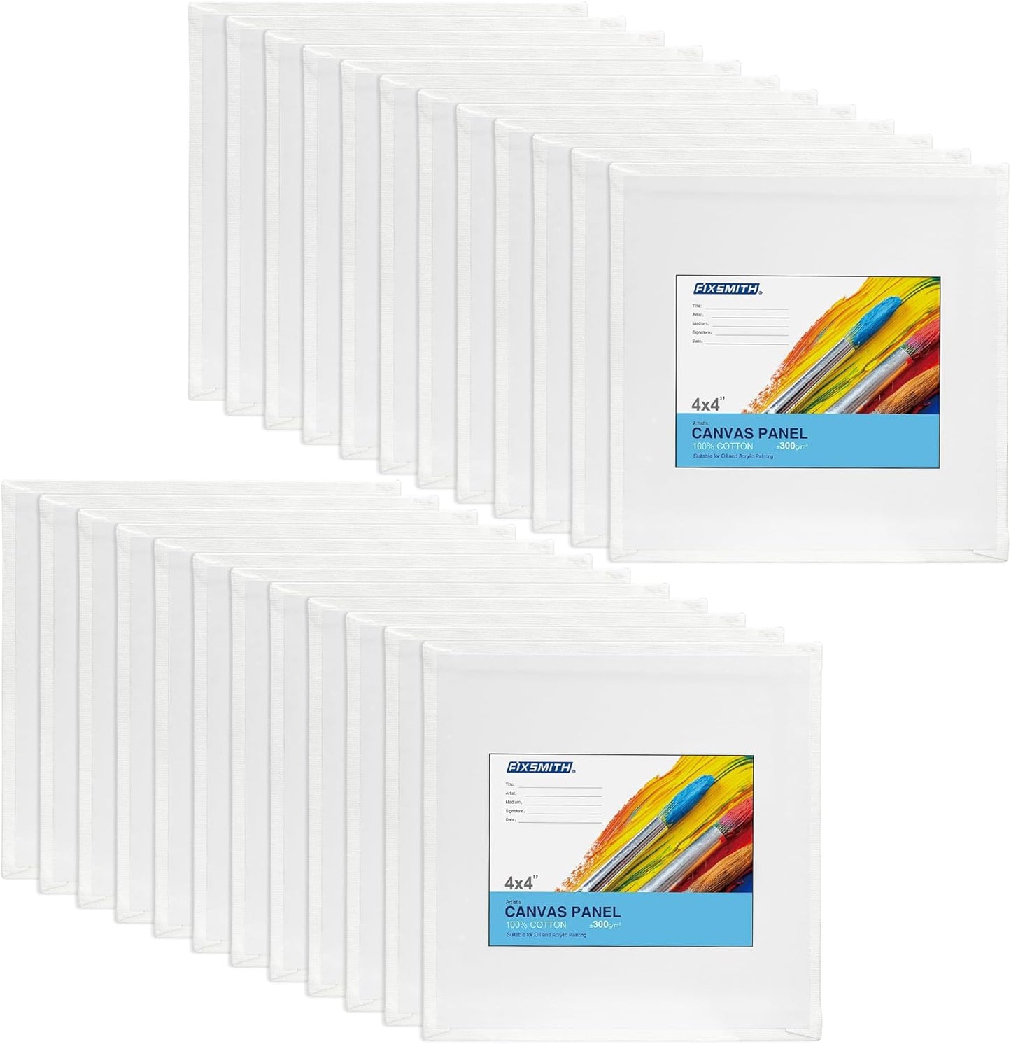 FIXSMITH Canvas Boards for Painting 4x4 Inch, Super Value 24 Pack Mini Canvases, White Blank Canvas Panels, 100% Cotton Primed, Painting Art Supplies