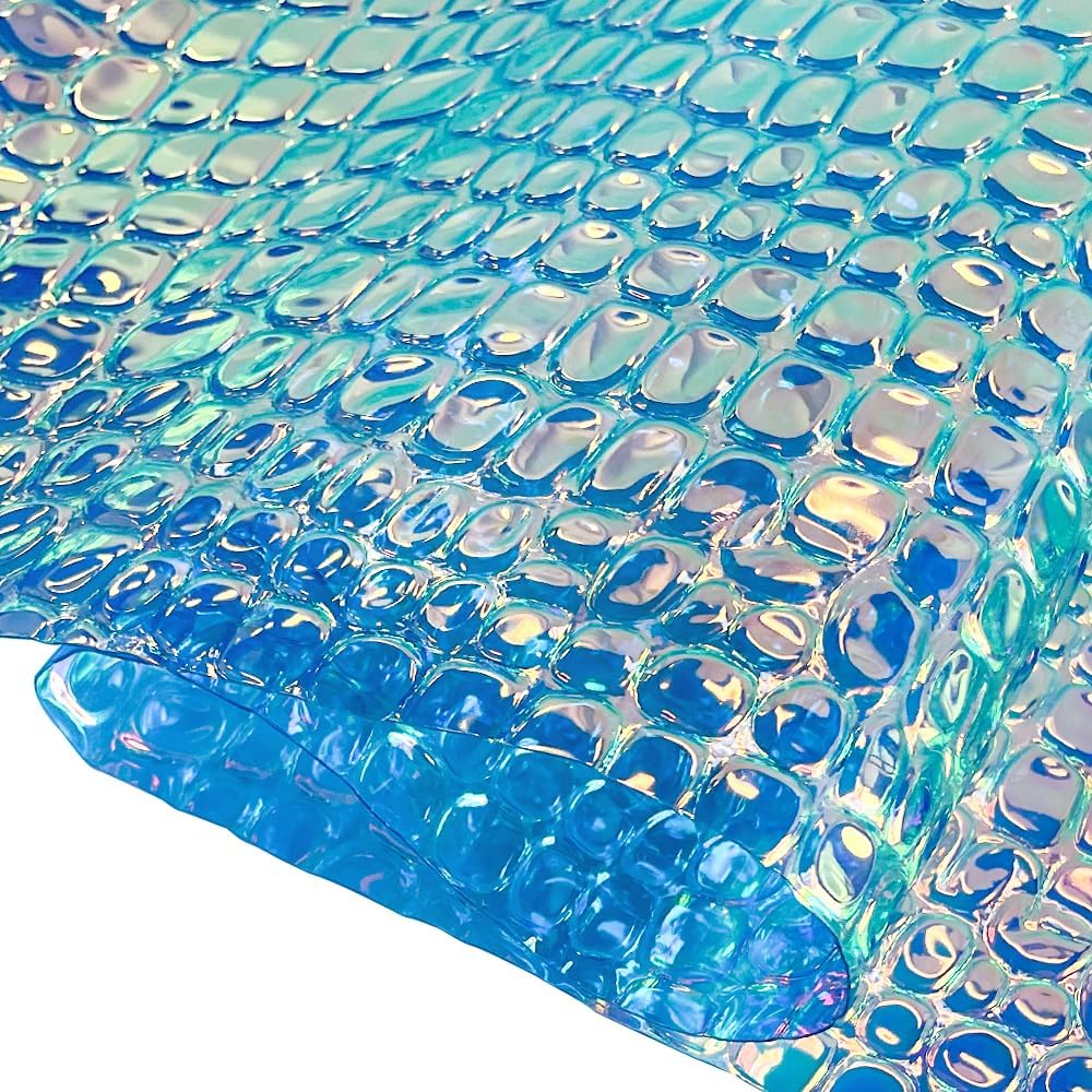 ONEART | Iridescent Transparent Embossed Vinyl Holographic Blue Clear PVC Vinyl Craft Film 16"×54" for Sewing DIY Projects-Stone