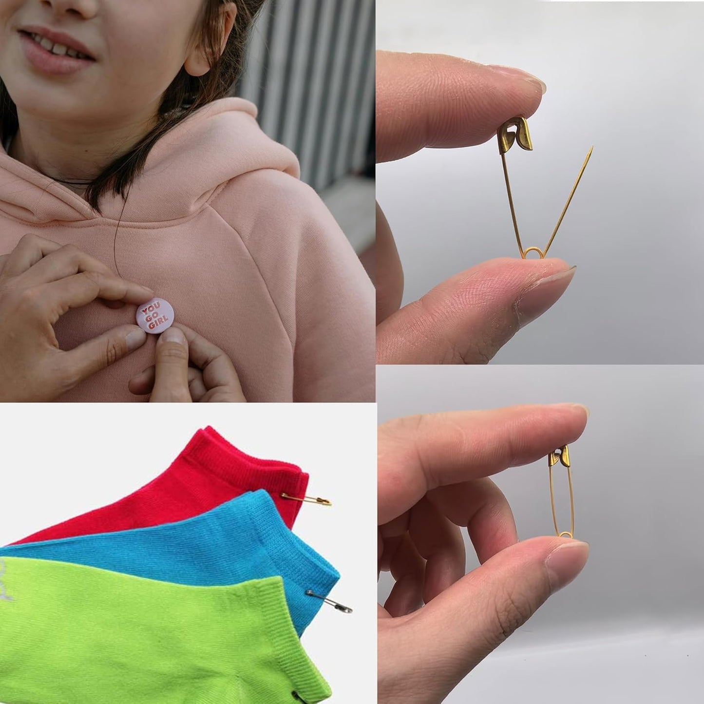 1000PCS Safety Pins, 1.1 inch Small Safety Pins, Rust-Resistant Nickel Plated Steel, Sharp Edge Safety Pin for Clothes, Sewing, 28mm Decorative Safety Pins Assorted (Gold)