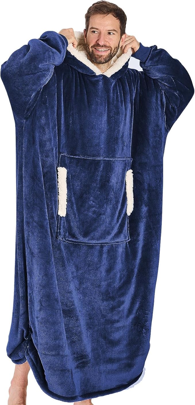 yescool Wearable Blanket Hoodie, Flannel Sherpa Fleece Blanket Sweatshirt for Adults Women Men,One Size Fits All