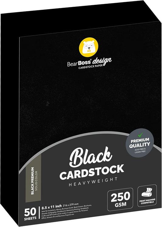 Black Cardstock Thick Paper 50 Sheets, 8.5" x 11" Heavyweight 92lb Cover Card Stock for Crafts and DIY Cards Making