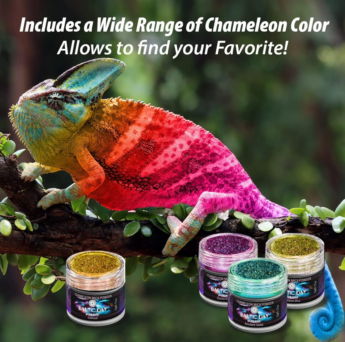 BALTIC DAY - Chameleon Mica Powder, 16 Jars of Color Shift Mica Powder Set - Epoxy Resin Color Pigment - Chameleon Powder - Holographic Mica - Resin Pigment
