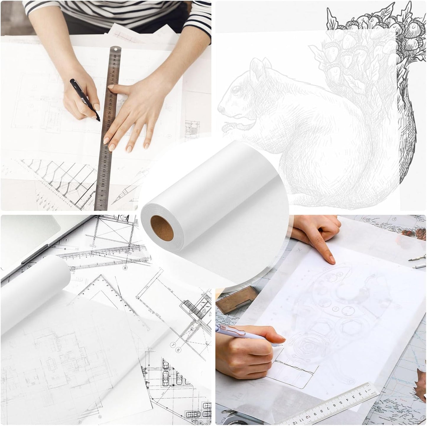 Tracing Paper Roll 17in x 50yd, White Trace Paper Pattern Paper Translucent Tracing Paper for Sewing, Drawing, Sketching, Gift Wrapping