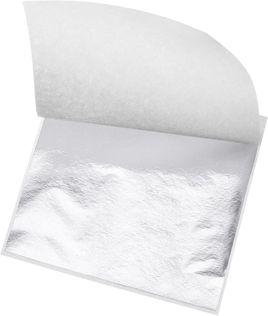 MECCANIXITY Gold Leaf Foil Sheet, Bright Silver Leaf Papers, 3.3 x 3.1inch for Art Decoration, Sculptures, Painting, Pack of 100