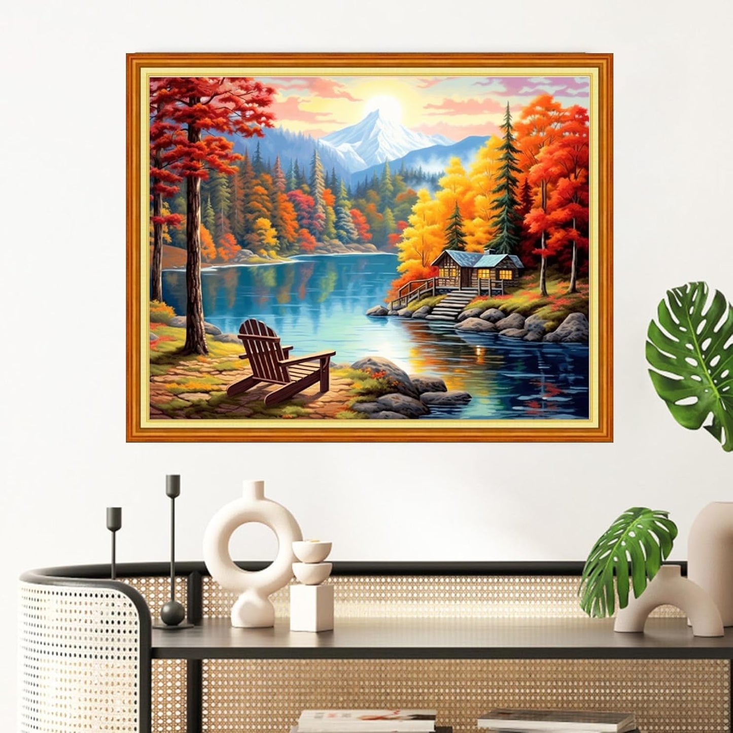 Redxing Stamped Cross Stitch Kits Full Range of Embroidery Starter Kits- Needlepoint Counted Cross Stitch Kits for Beginner Adults 11CT Printed Embroidery Kit-Late Autumn Rest 16x20 inch