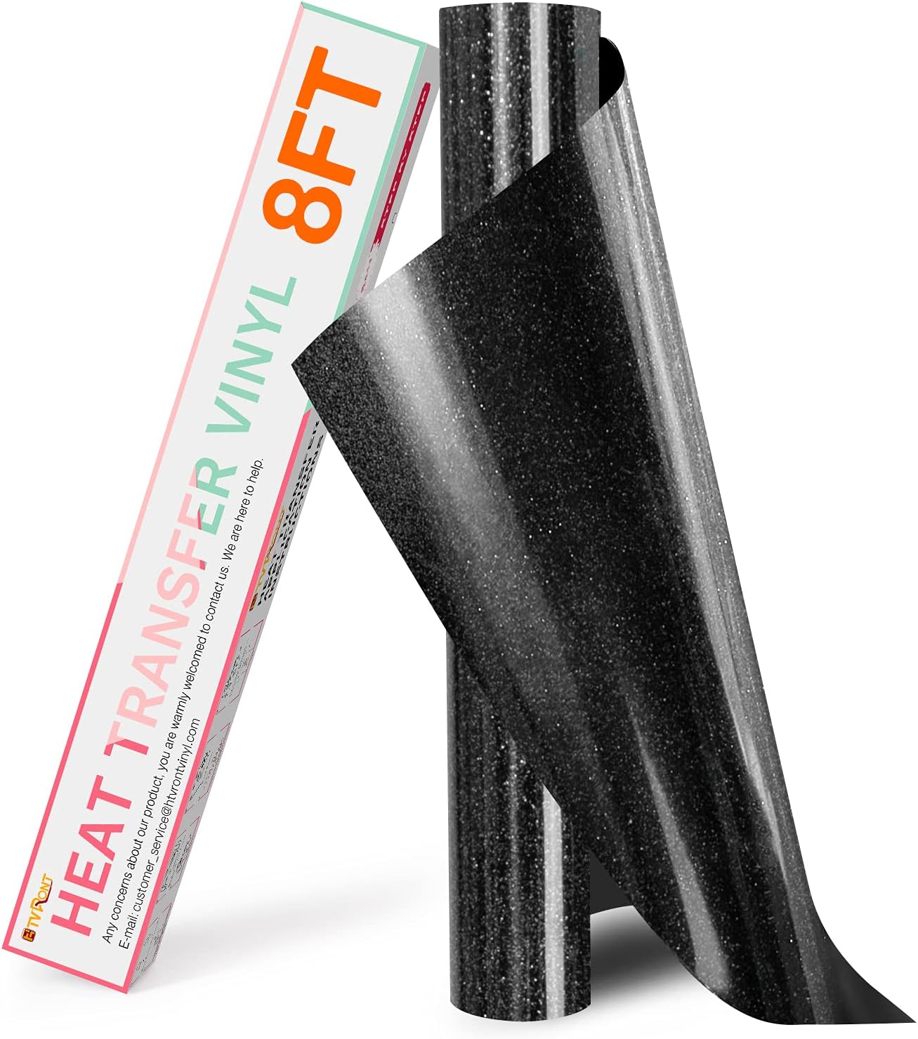 HTVRONT Black Glitter HTV Vinyl Roll - 10" x 8ft Black Glitter Iron on Vinyl for All Cutting Machines, Easy to Cut & Weed & Transfer