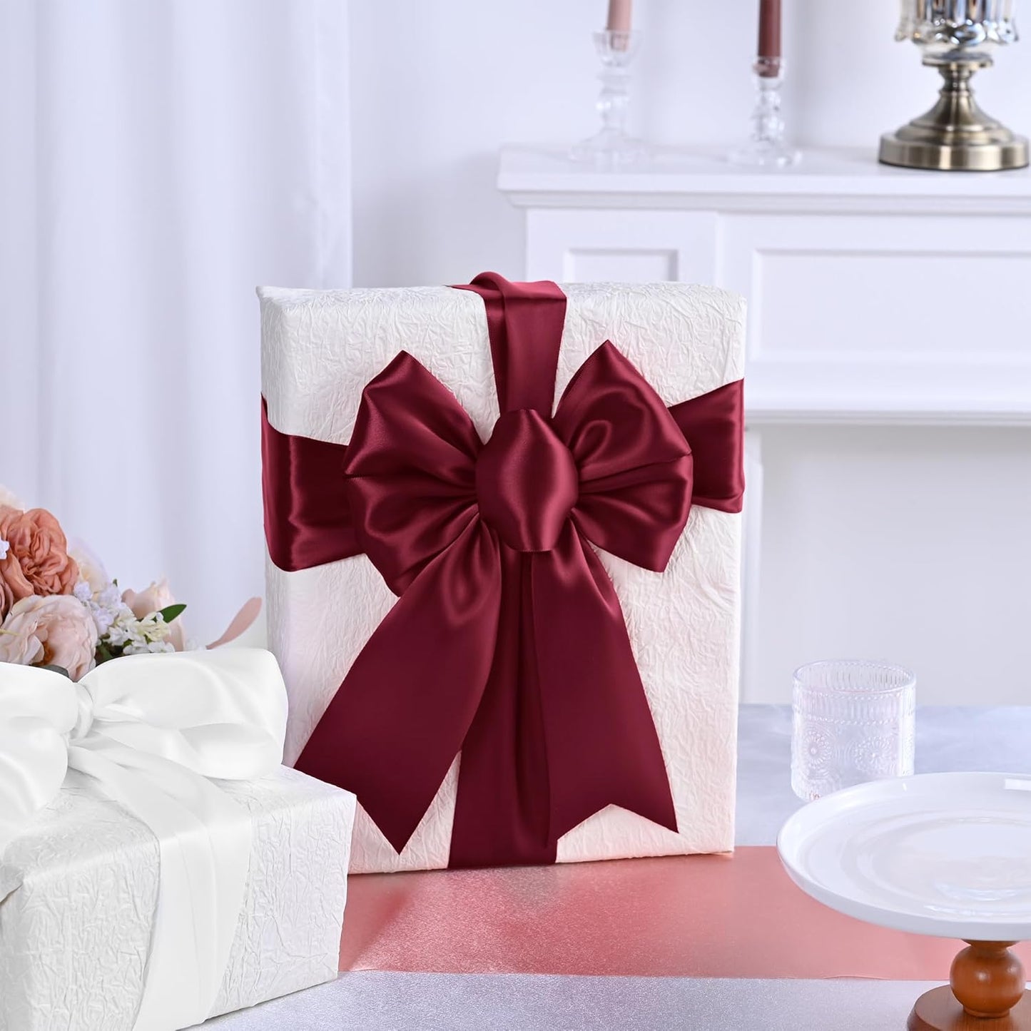 Wine Satin Ribbon 3 Inch X 15 Yards Solid Color Double Faced Ribbons Perfect for Crafts Wedding Decor Bow Making Arts Sewing and More