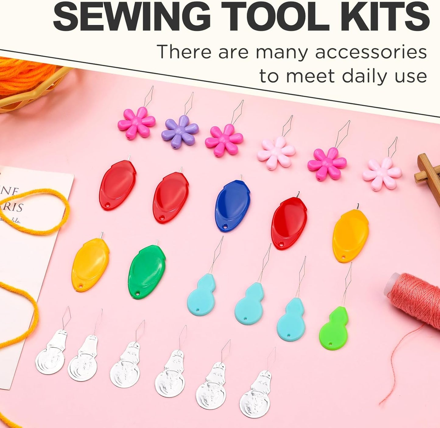 KAQRHFT Needle Threaders, 24 PCS Needle Threader Kit for Needle Work, 4 Types Simple Needle Threader Tool with Clear Storage Box for Hand Sewing, Sewing Machine, Embroidery Floss