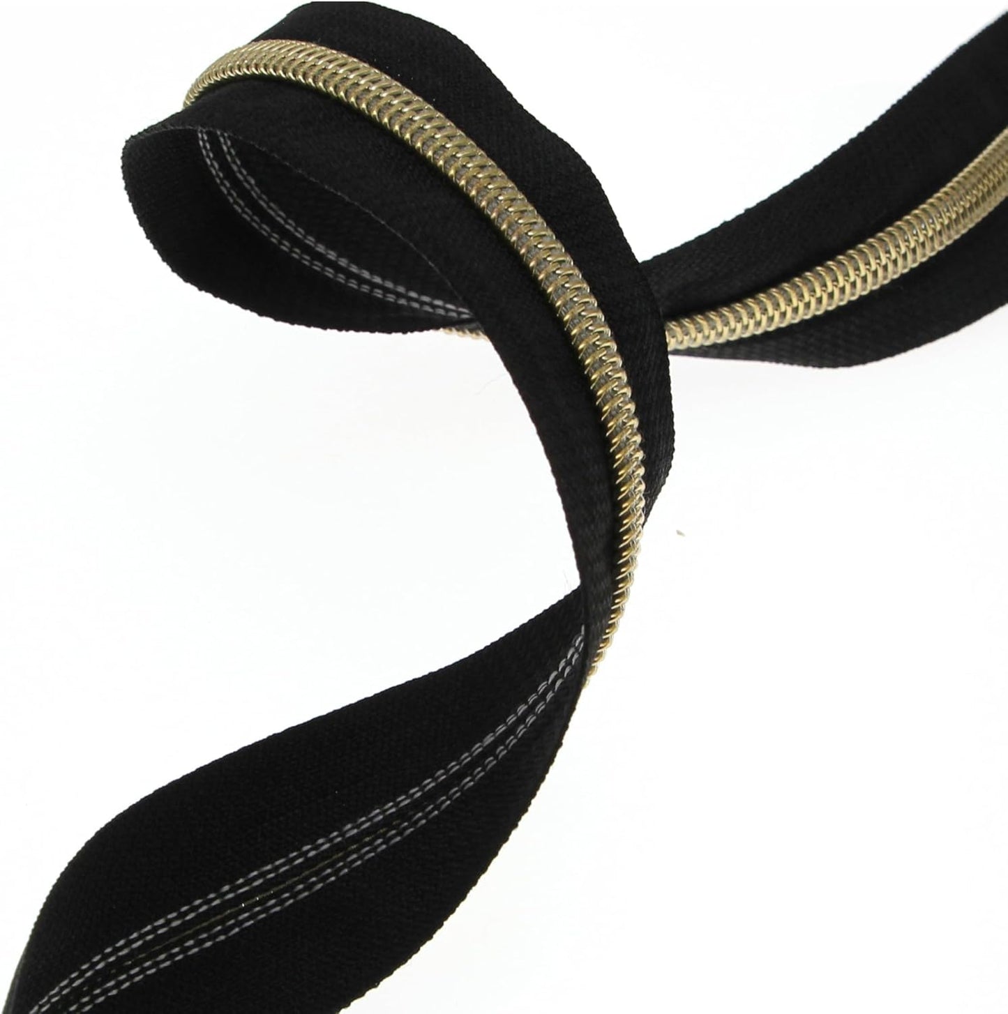 Leekayer #5 Metallic Nylon Coil Zippers by The Yard Bulk 10 Yards Black Zipper Tape with 25pcs Gold Ring Pull Sliders for DIY Sewing Tailor Craft Bag(Black Gold)
