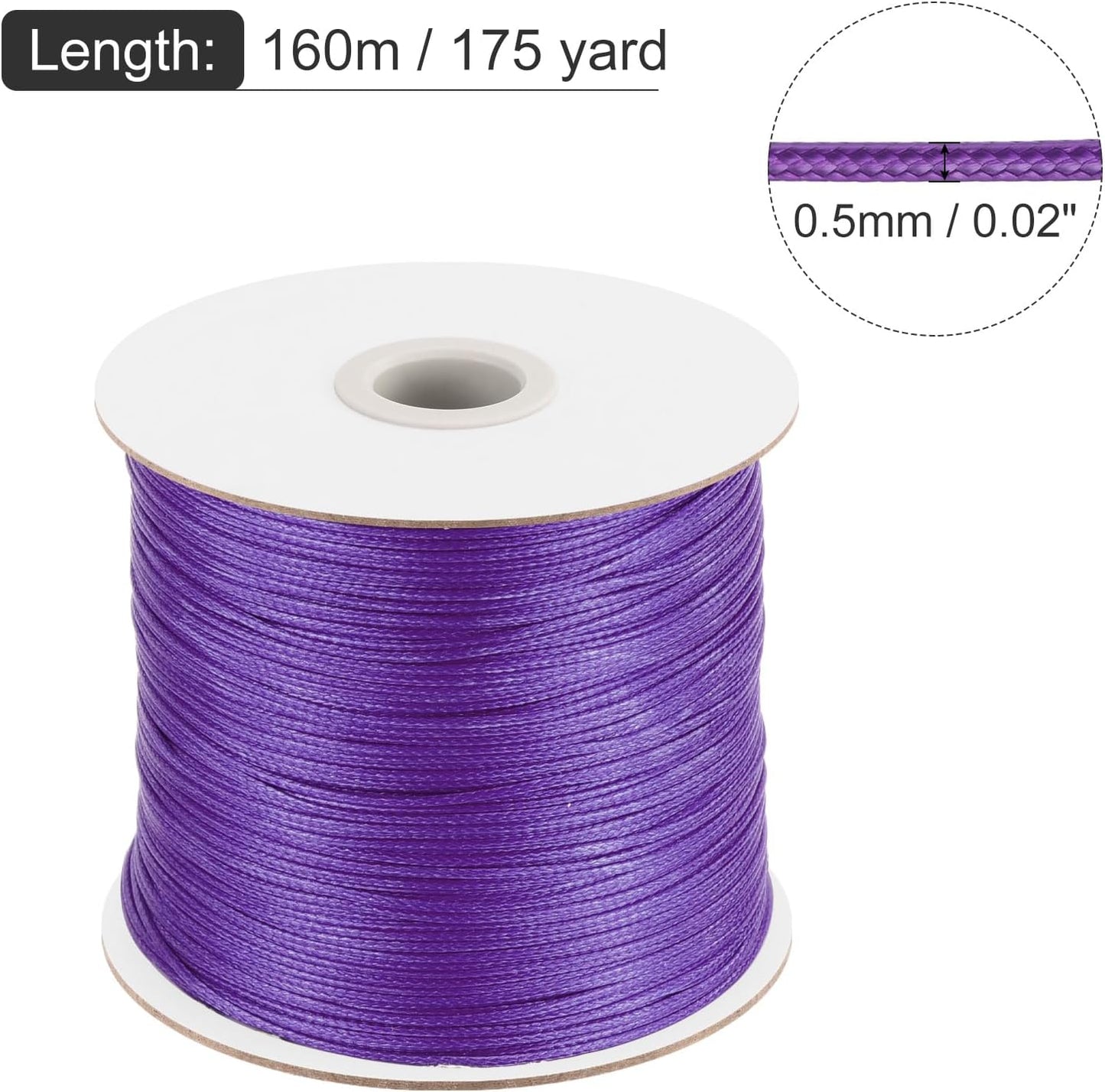 MECCANIXITY Waxed Polyester Cord 0.5mm 175 Yard Purple for Bracelet Making, Jewelry, DIY Crafts