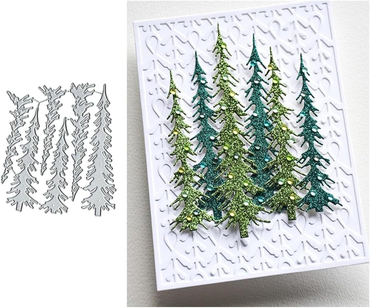 Mvchifay Cutting Dies Happy Birthday Metal Stencils Scrapbooking Tool DIY Emboss Paper Card Making (Narrow Pine Trees-11.7x11.8cm)