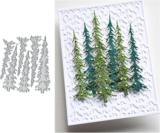 Mvchifay Cutting Dies Happy Birthday Metal Stencils Scrapbooking Tool DIY Emboss Paper Card Making (Narrow Pine Trees-11.7x11.8cm)