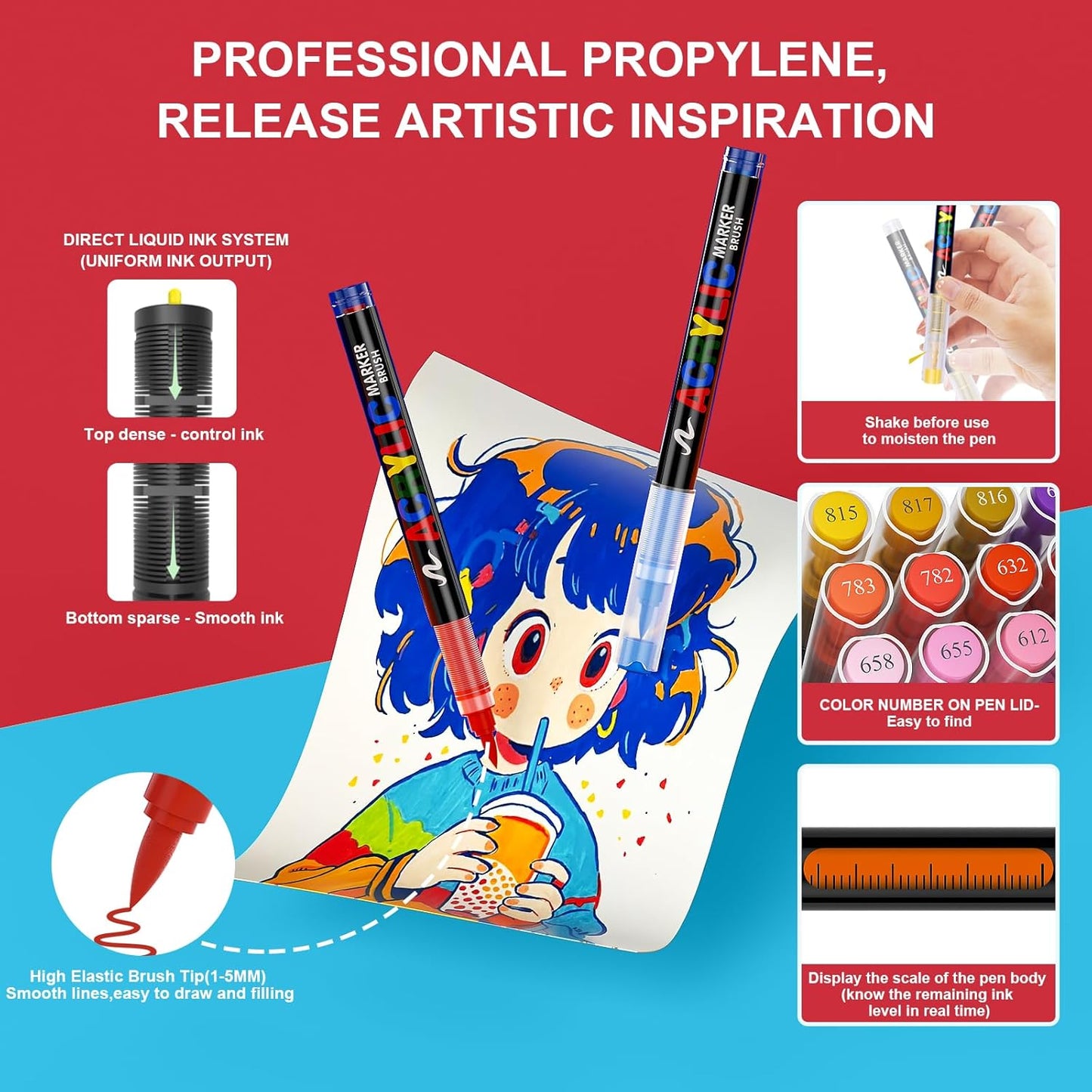 288 Colors Acrylic Paint Markers Soft Brush Tip, Water-Based Paint Pens with Automatic Ink Control System, Odorless, Waterproof, Quick-Dry, Lightfast, for Rock Painting, Canvas, Wood, Egg & DIY Crafts