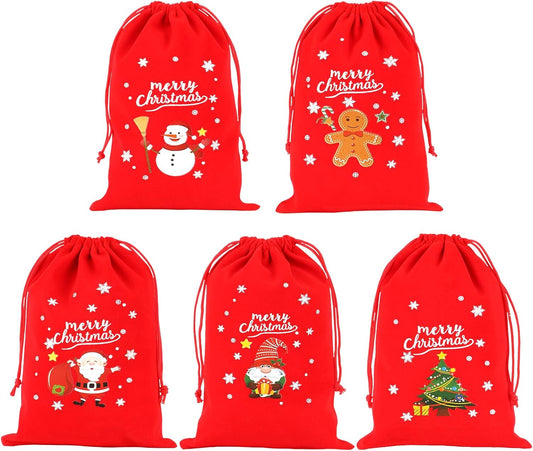 Tapleap Velvet Coth Christmas Bags with Drawstring, 50Pcs 5x7 for Wrapping Christmas Party Favors or Gifts for Friends, Small Bussiness, Children, Coworkers