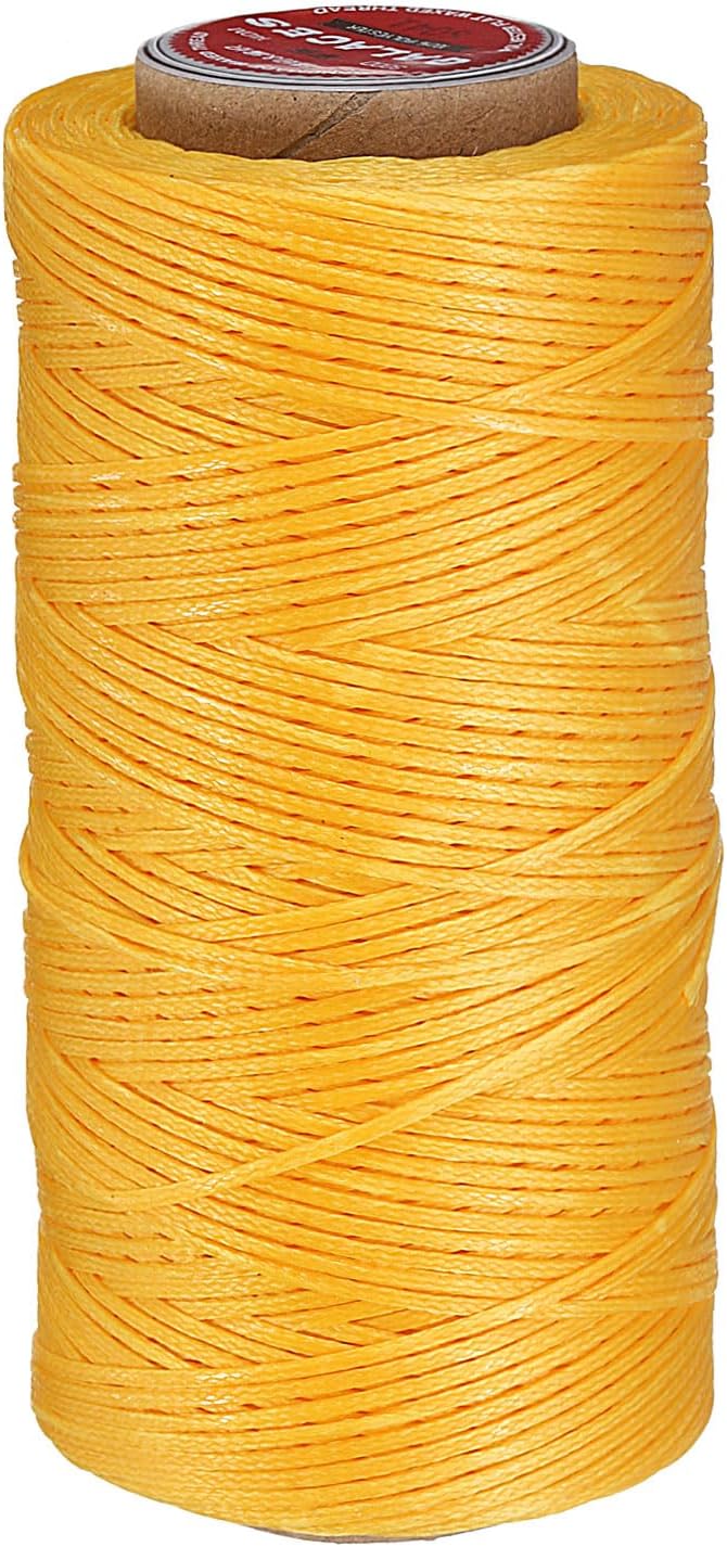 uxcell Flat Leather Sewing Waxed Thread, 140m / 153 Yards Polyester Wax String, 300D Wax Stitching Cord for Leather Crafts, Bookbinding, Bracelets Braided, Yellow