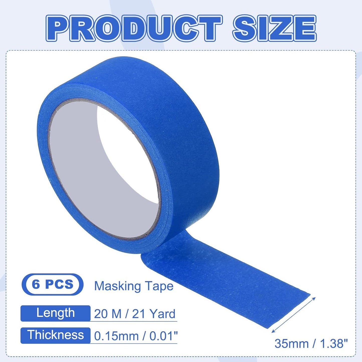 MECCANIXITY Masking Tape 1.4 Inch x 21 Yard Painter's Tape Blue Paint Tapes for DIY Crafts Arts Drawing Decoration Labeling Car Painting Artist Teachers, Pack of 6