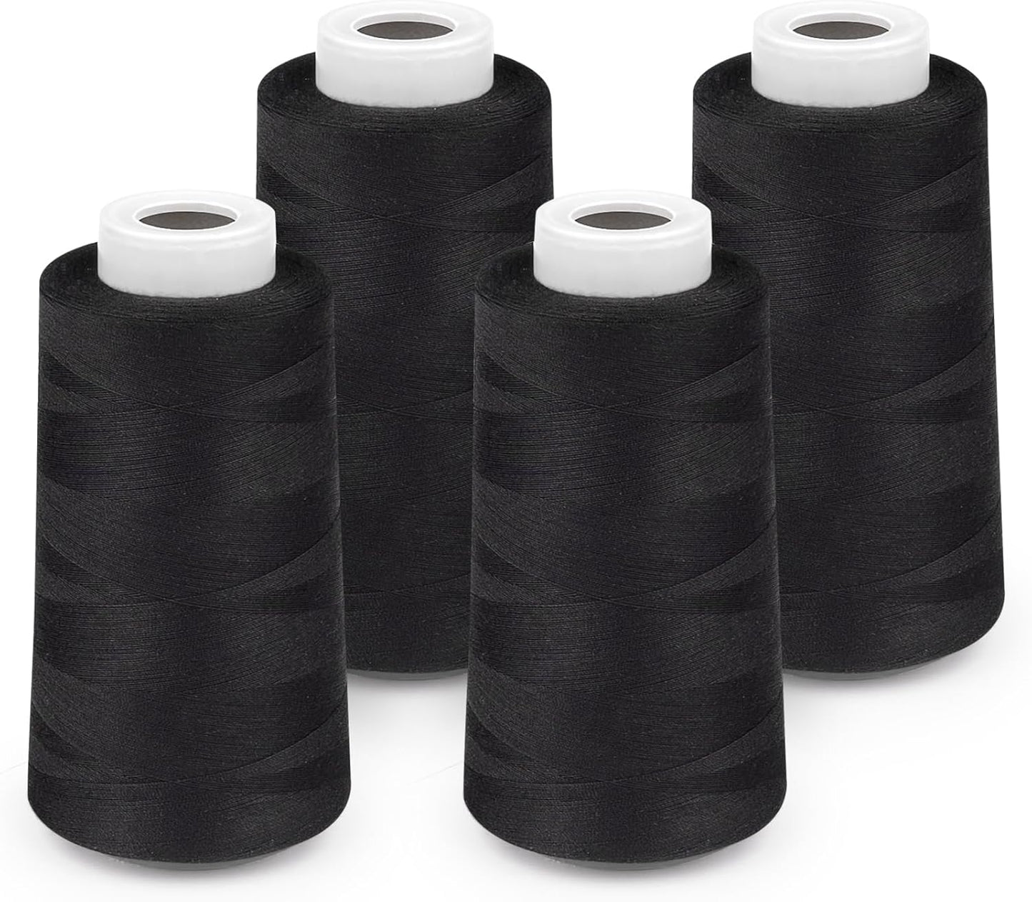 Serger Thread 4 Cones 3000 Yards Each Spool All Purpose Polyester Thread 40S/2 for Sewing, Serger, Overlock, Quilting, Piecing - Black, HY1256