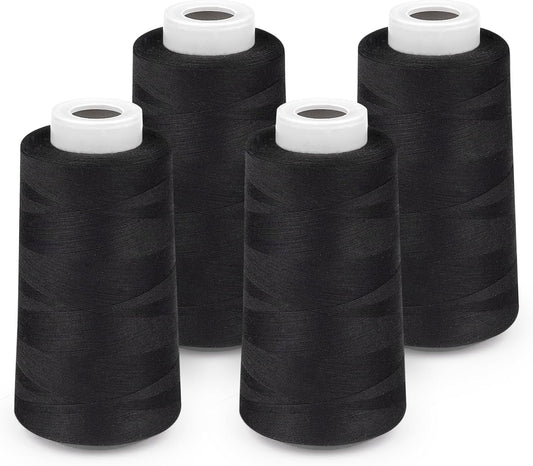 Serger Thread 4 Cones 3000 Yards Each Spool All Purpose Polyester Thread 40S/2 for Sewing, Serger, Overlock, Quilting, Piecing - Black, HY1256