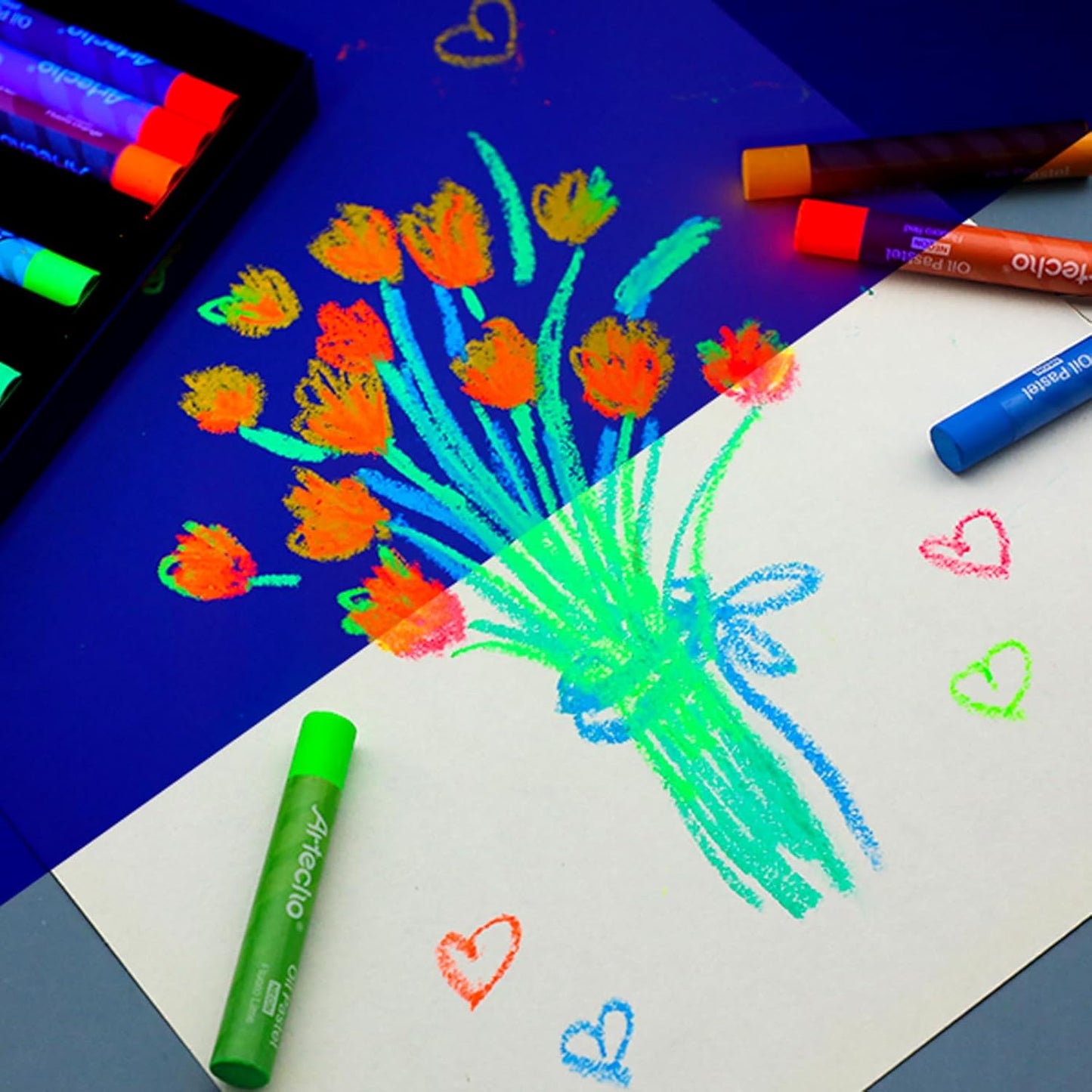 Artecho 72PCS Neon Oil Pastels Set of 12 Colors 6 Packs, Soft Oil Pastels for Art Painting, Drawing, Blending, Art Supplies for Artists, Beginners, Students, Teacher (10 x 70 mm)