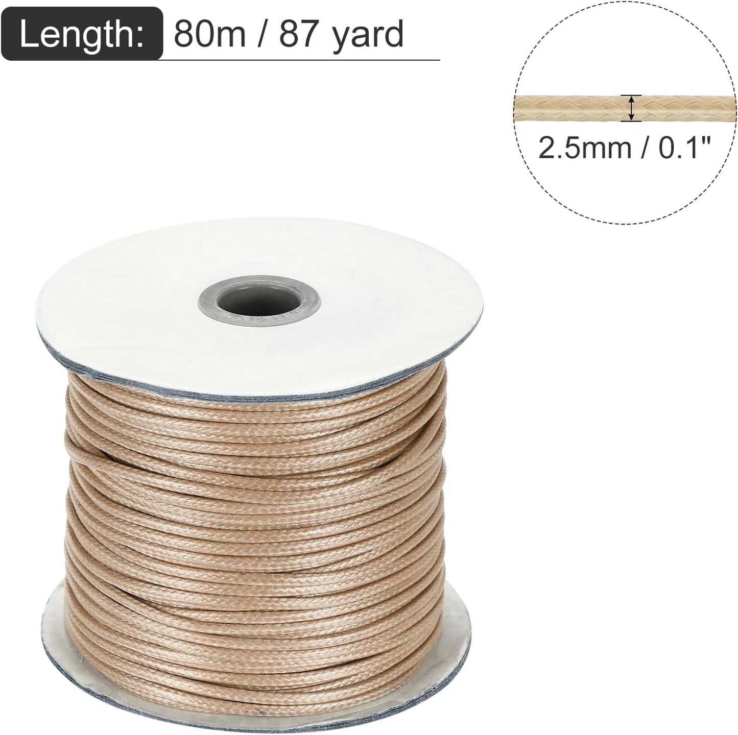 MECCANIXITY Waxed Cord 2.5mm Waxed Polyester Cord 87 Yard Wax String for Bracelet Making, Necklaces, Beading, Jewelry Making and DIY Crafts(Khaki)