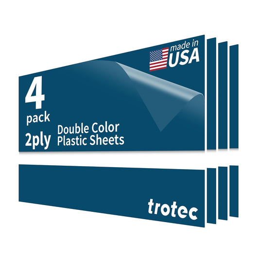 Trotec TroLase | 12"x24"x1/16", 4 Pcs | Blue/White | 2 Ply | Modified Acrylic | Laser Engraving Double Color Plastic Sheet | Engraving Blanks for Laser, Saw, Guillotine | Made in USA