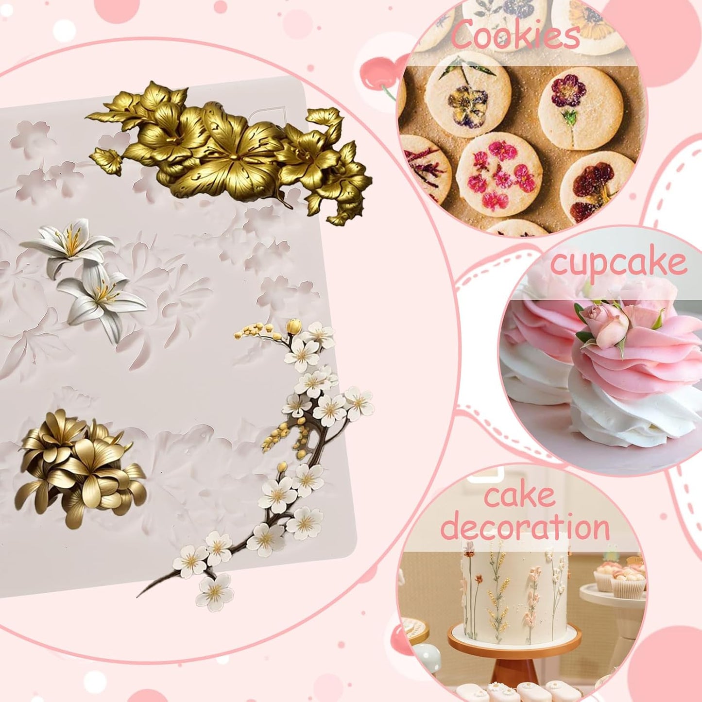 1 Pcs 3D Embossed Flower Fondant Mold, Exquisite Butterfly Lily Chocolate Silicone Molds, for Birthday Cake Decoration, Wedding Dessert Table, Candy, Keychain, Resin Crafts