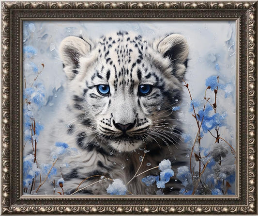Leczany Cross Stitch Stamped Kit for Adults or Kids - Lovely Snow Leopard | DIY Embroidery Starter Patterns Craft Kit Needlepoint for Beginner | 11CT, 3 Strands | 16.5x13.4 inches