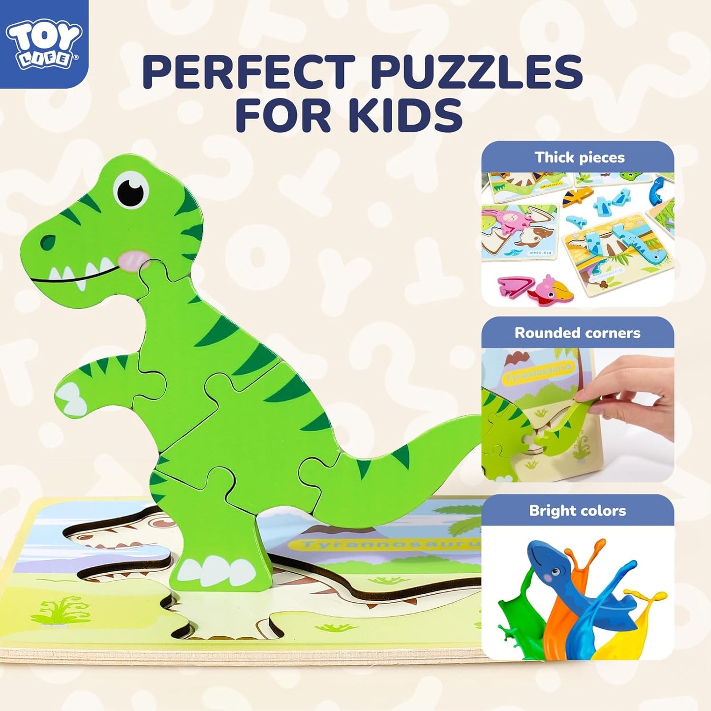 TOY Life Toddler Puzzles Ages 2-4, Wooden Puzzles for Toddlers 1-3, 7 Pcs Dinosaur Puzzle 2 Year Old, Puzzles for Kids Ages 3-5, Toddler Boy Toys 2-3, Educational Learning Toys for 3 Year Old