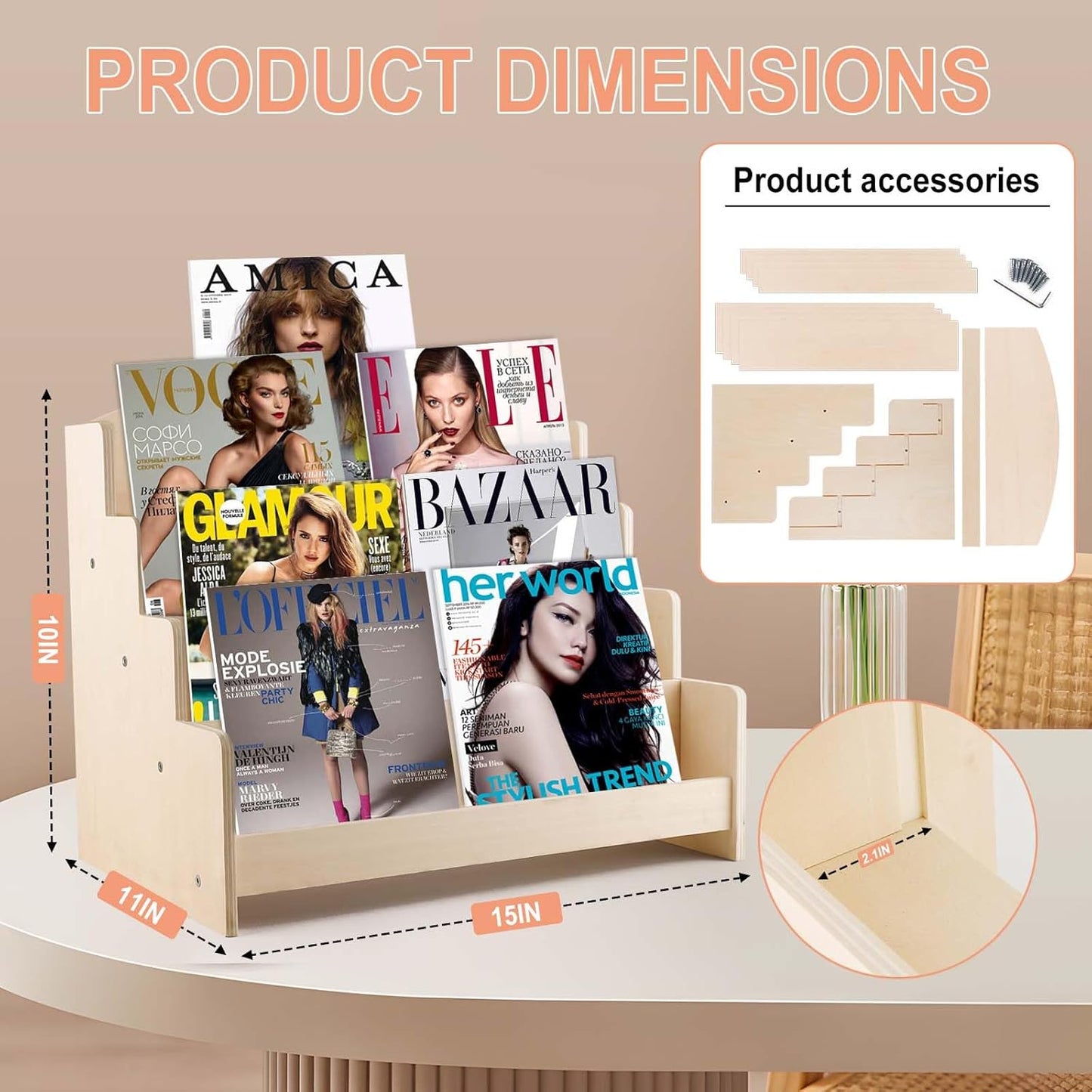 4-Tier Wooden Greeting Card Display Stand, Sticker Organizer Rack, Retail Counter Holder for Postcards and Photos& Stationery Vendors (Burlywood)