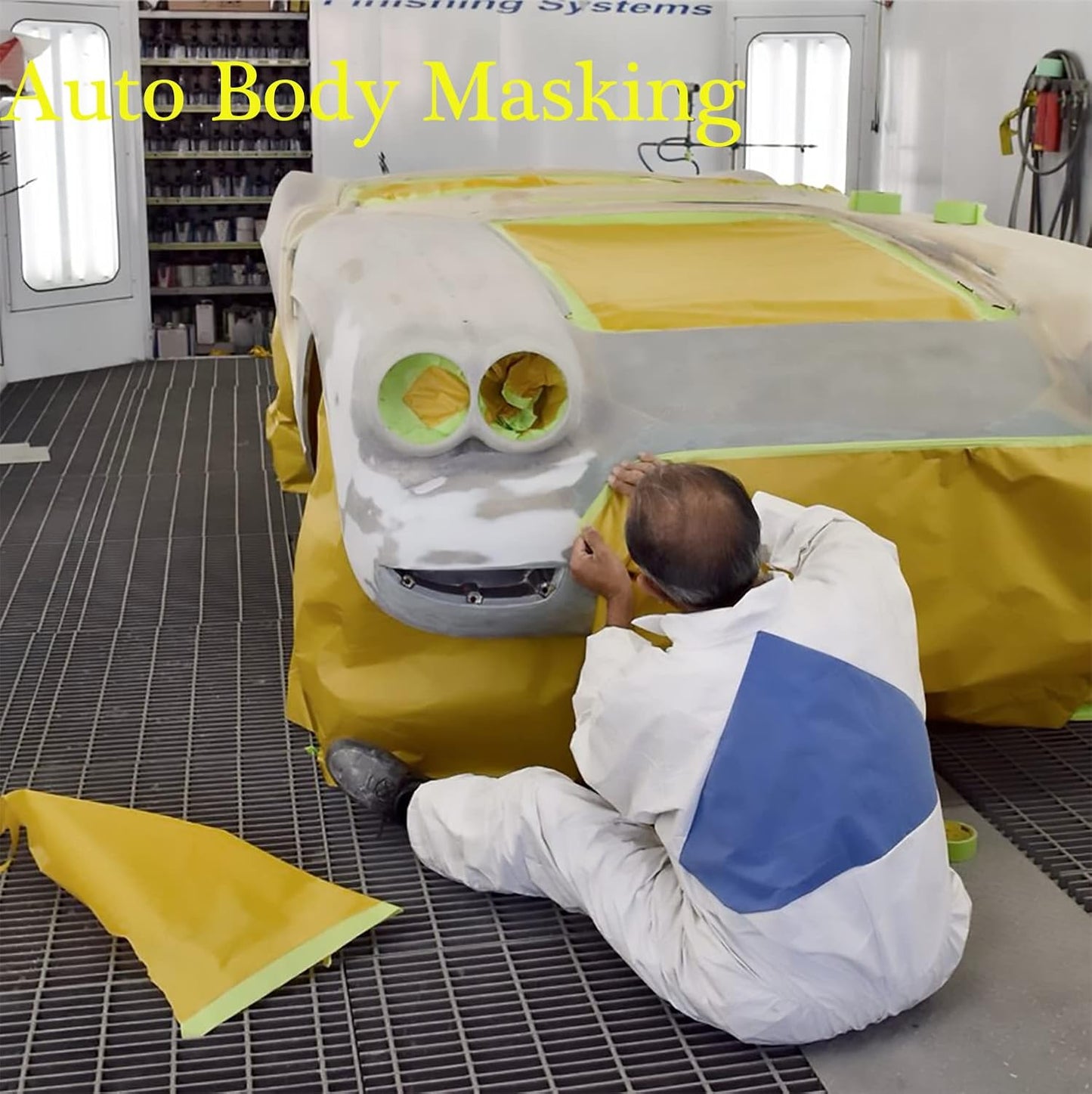 Paint Masking Paper with Adhesive,20 inch x 50 Feet Painters Paper Roll, Tape and Drape Painters Paper, for Auto Body Masking, Wall Covering and Paint Masking (3Rolls)