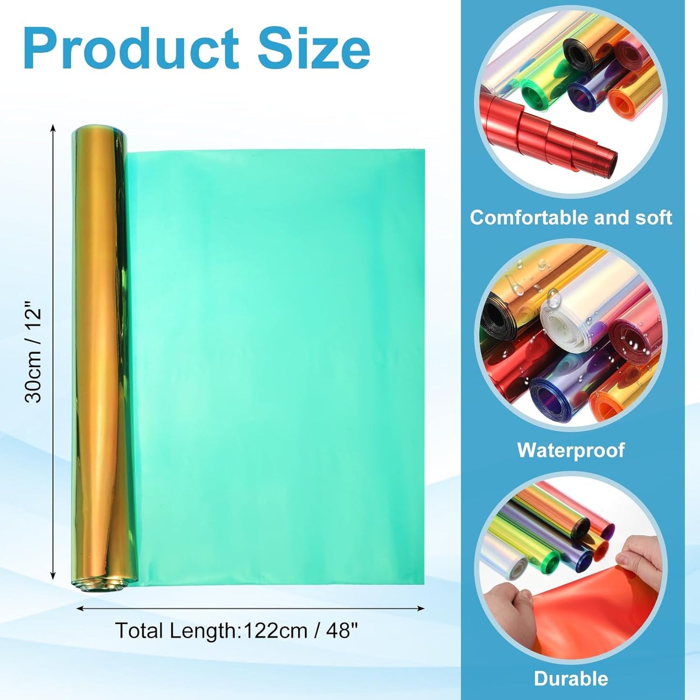 MECCANIXITY Holographic Clear PVC Vinyl Film Holographic PVC Fabric Waterproof Dichroic Film 12 x 48 Inch for Handbags Bows Earrings DIY Craft,Laser Green