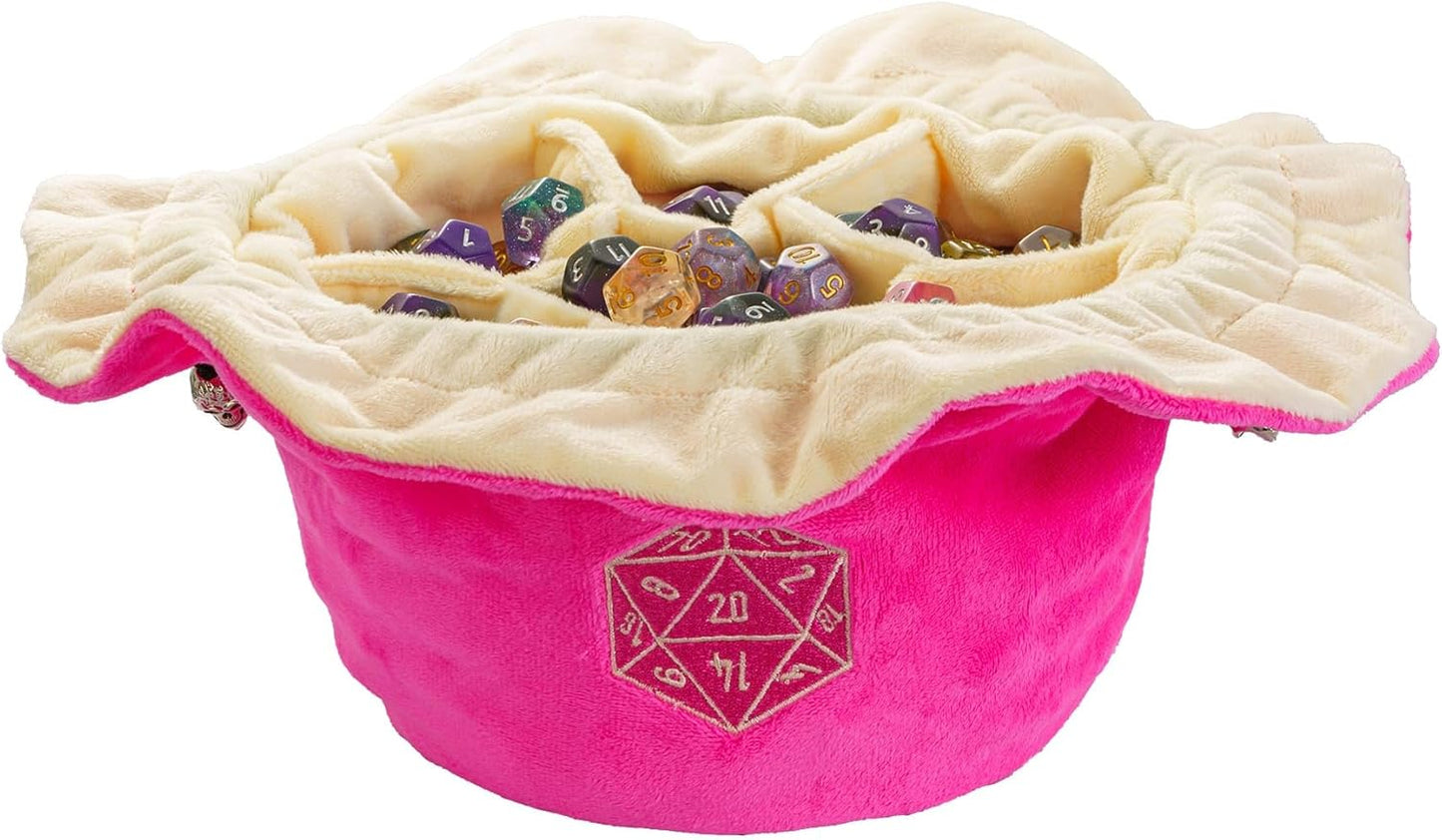 Large Dice Bags with Pockets Pink Storage Bag D20 Logo for DND RPG Game Dices (with 1lb Random DND Dice)