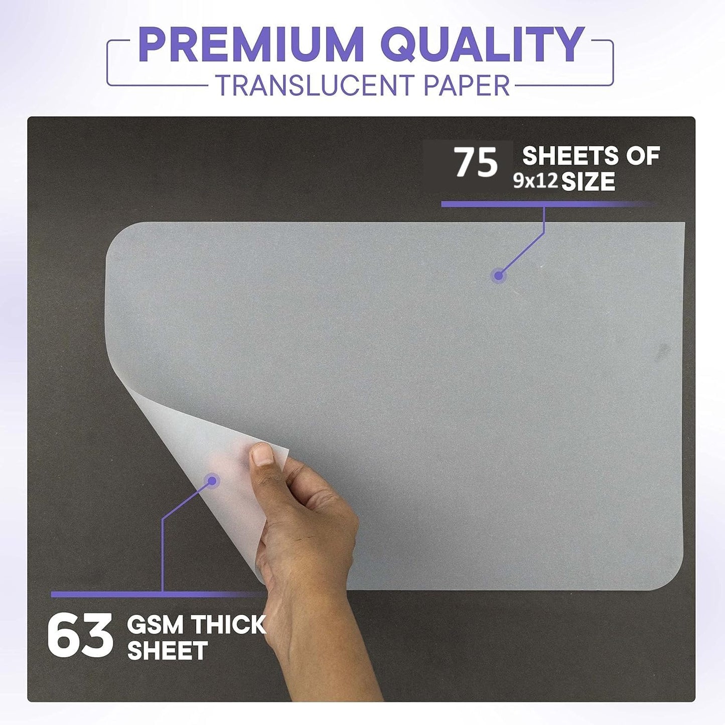 Xulmar 9x12 Tracing Paper 63 GSM - Pack of 75 Sheets Tracing Paper for Sewing Patterns, Drawing Overlays & Sketching on Art Paper & Sketch Book